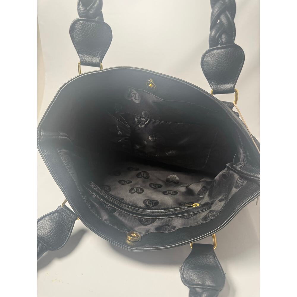 Loungefly Sugar Skull Tote Bag Black Gold Floral Braided Handle Gothic Purse - Picture 9 of 13